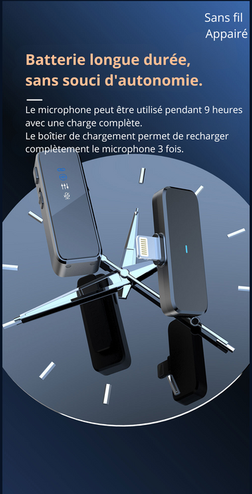 Microphone sans fil Lavalier avec écran LCD et boîtier de charge, micro-cravate sans fil à réduction de bruit pour Live