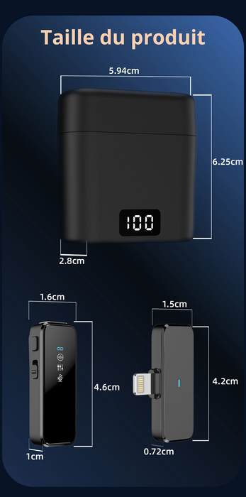 Microphone sans fil Lavalier avec écran LCD et boîtier de charge, micro-cravate sans fil à réduction de bruit pour Live